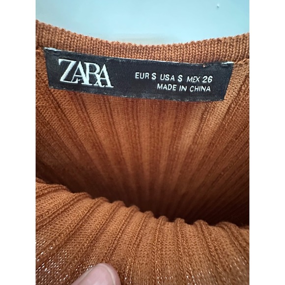 Zara Ribbed Brown Maxi Dress Button Slit Size Small Tank Low Open Back - Picture 4 of 4